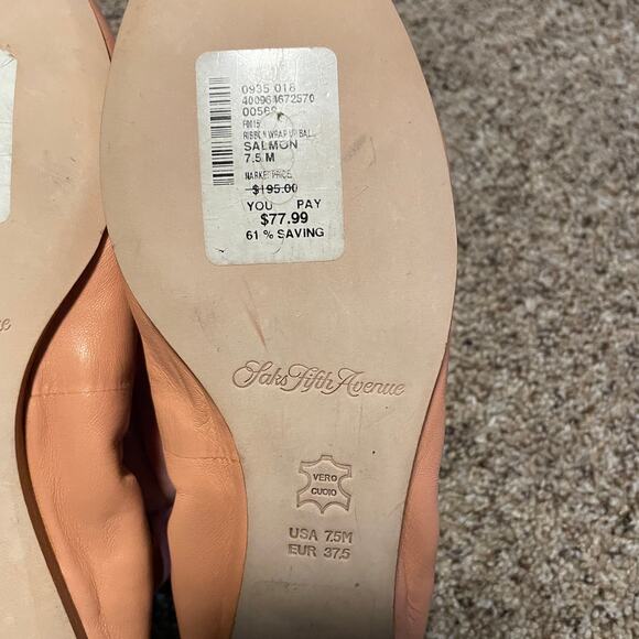 Saks Fifth Avenue SZ 7.5 Ribbon Wrap Up Ballet Flats Salmon Pink Balletcore Girl - Picture 4 of 7